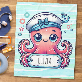 Vrolijke Roze Octopus Holding Naam Teken Fleece Deken