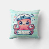 Vrolijke Roze Octopus Holding Naam Teken Kussen (Achterkant)