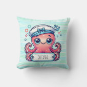 Vrolijke Roze Octopus Holding Naam Teken Kussen (Voorkant)