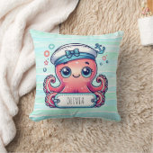 Vrolijke Roze Octopus met Naambord Kussen (Deken)