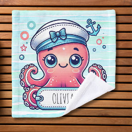 Vrolijke Roze Octopus met Naambord Washandje