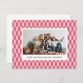 Vrolijke Roze Rode Checkers Vakantie Kerst Kaart (Voorkant / Achterkant)