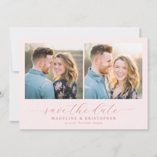Vrolijke Roze Romantische Fotocollage Save The Date (Voorkant)
