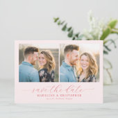 Vrolijke Roze Romantische Fotocollage Save The Date (Staand voorkant)