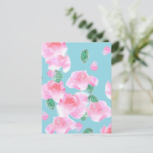 Vrolijke Roze Rozen Briefkaart (Staand voorkant)