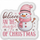 Vrolijke roze sneeuwman verspreidt kerstvreugde sticker (Voorkant)
