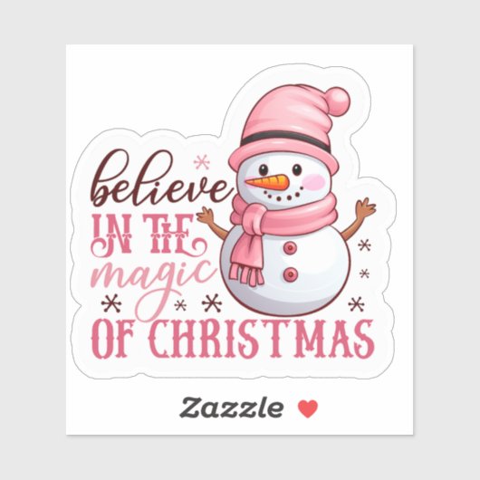 Vrolijke roze sneeuwman verspreidt kerstvreugde sticker (Vel)