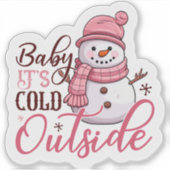 Vrolijke roze sneeuwman wenst u een vrolijk kerstf sticker (Voorkant)