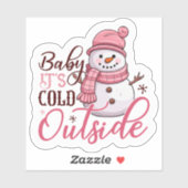 Vrolijke roze sneeuwman wenst u een vrolijk kerstf sticker (Vel)