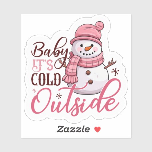 Vrolijke roze sneeuwman wenst u een vrolijk kerstf sticker (Vel)