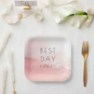 Vrolijke Roze Waterverf Bruilofts Borden Papieren Bordje