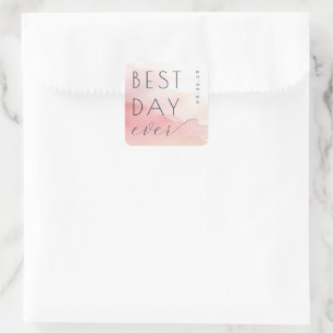 Vrolijke Roze Waterverf Trouwsticker Vierkante Sticker