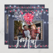 Vrolijke Rustieke Blauwe Schuur Hout Kerstmis 3 Fo Feestdagenkaart (Voorkant / Achterkant)