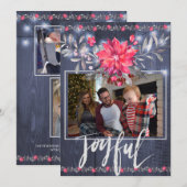 Vrolijke Rustieke Blauwe Schuur Hout Kerstmis 3 Fo Feestdagenkaart (Voorkant / Achterkant)