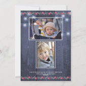 Vrolijke Rustieke Blauwe Schuur Hout Kerstmis 3 Fo Feestdagenkaart (Achterkant)