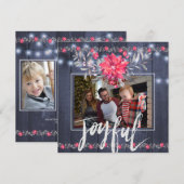 Vrolijke Rustieke Blauwe Schuur Houten Kerst 3 Fot Feestdagenkaart (Voorkant / Achterkant)