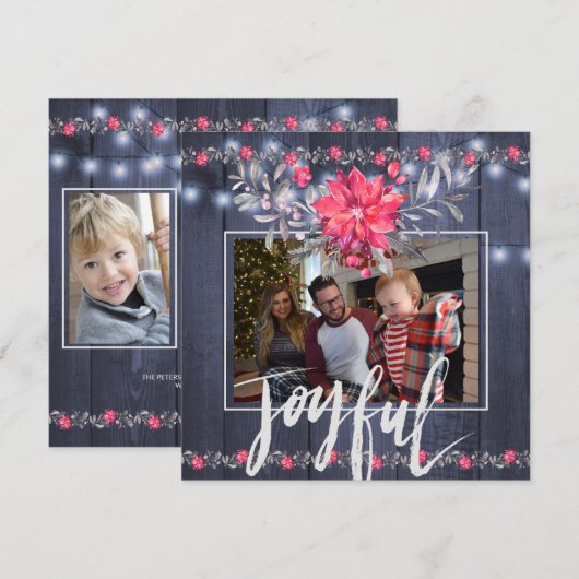 Vrolijke Rustieke Blauwe Schuur Houten Kerst 3 Fot Feestdagenkaart (Voorkant / Achterkant)