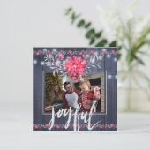 Vrolijke Rustieke Blauwe Schuur Houten Kerst 3 Fot Feestdagenkaart (Staand voorkant)