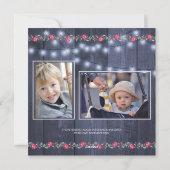 Vrolijke Rustieke Blauwe Schuur Houten Kerst 3 Fot Feestdagenkaart (Achterkant)