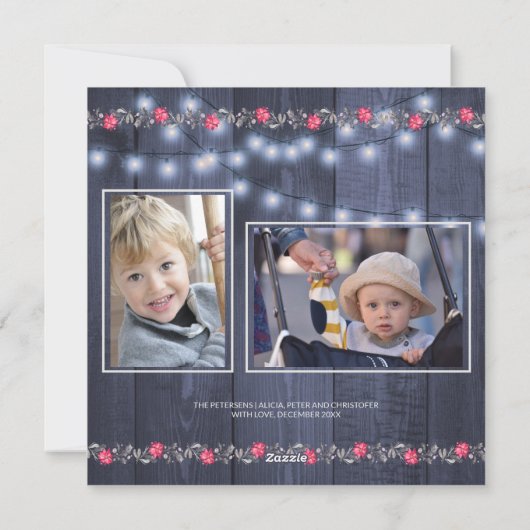 Vrolijke Rustieke Blauwe Schuur Houten Kerst 3 Fot Feestdagenkaart (Achterkant)