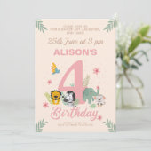 Vrolijke safari pastel vierde verjaardag kaart (Staand voorkant)