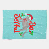 Vrolijke Santa Cat Holly Be Joyful Design Theedoek (Horizontaal)