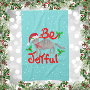 Vrolijke Santa Cat Holly Be Joyful Design Theedoek