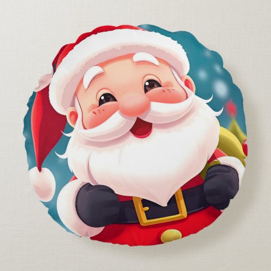Vrolijke Santa Claus Illustratie Vieren Rond Kussen (Voorkant)