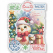 Vrolijke Santa Sack met Vakantie Decor Sticker (Voorkant)
