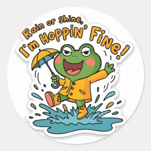 Vrolijke Schattigee en Grappige Kikker Puddle-Jump Ronde Sticker (Voorkant)