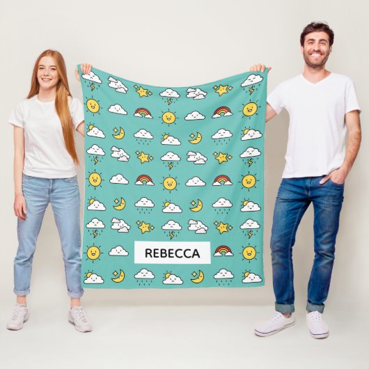 Vrolijke Schattigee Weer Icon Pattern Gepersonalis Fleece Deken (In situ)
