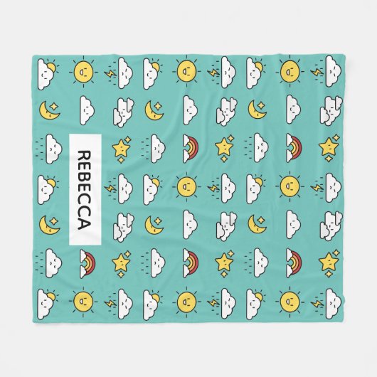 Vrolijke Schattigee Weer Icon Pattern Gepersonalis Fleece Deken (Voorkant (Horizontaal))