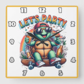 Vrolijke schildpad skateboarden op een levendig fe vierkante klok (Voorkant)