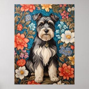 Vrolijke Schnauzer William Morris geïnspireerde bl Poster