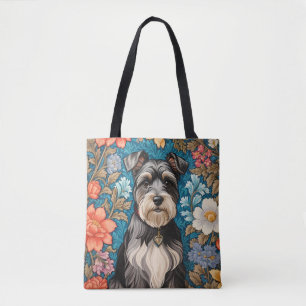 Vrolijke Schnauzer William Morris geïnspireerde bl Tote Bag