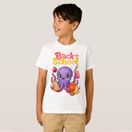 Vrolijke School Octopus - Back-to-School Design T-shirt (Voorkant volledig)