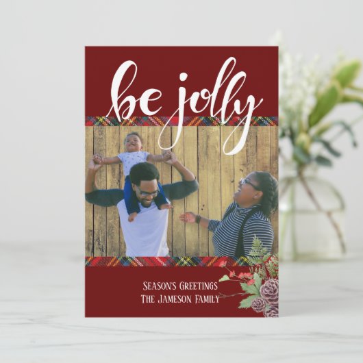 Vrolijke Schotse ruit Seizoensgroet Foto Feestdagenkaart (Staand voorkant)
