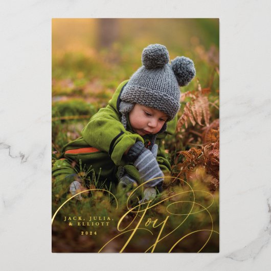 Vrolijke Script Happy Foto Folie Vakantiekaart Folie Feestdagenkaart (Voorkant)