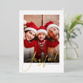 Vrolijke Script Photo Gold Foil Holiday Kaart (Staand Voorkant)