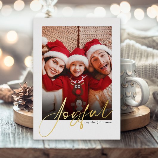 Vrolijke Script Photo Gold Foil Holiday Kaart