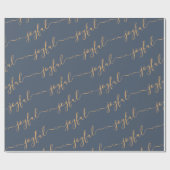 Vrolijke scroll tekst op donkerblauwe kerst cadeaupapier (Vlak)