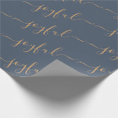 Vrolijke scroll tekst op donkerblauwe kerst cadeaupapier (Hoek)