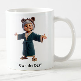 Vrolijke seniorenburger in een gezellig gewaad koffiemok