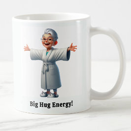 Vrolijke seniorenburger in een gezellig gewaad koffiemok