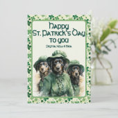 Vrolijke Shamrock Trio Ierse pups St. Patricks Day Feestdagenkaart (Staand voorkant)
