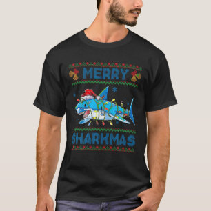 Vrolijke Sharkmas Grappige Santa Shark Xmas Lights T-shirt