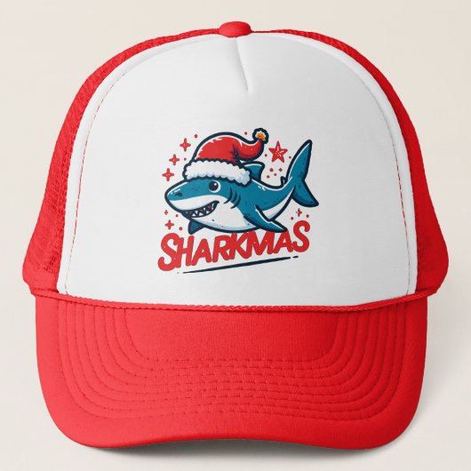 Vrolijke Sharkmas, Kersthaai, Grappige Haai Xmas Trucker Pet (Voorkant)