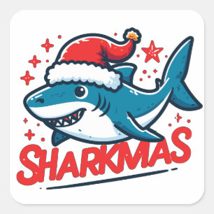 Vrolijke Sharkmas, Kersthaai, Grappige Haai Xmas Vierkante Sticker