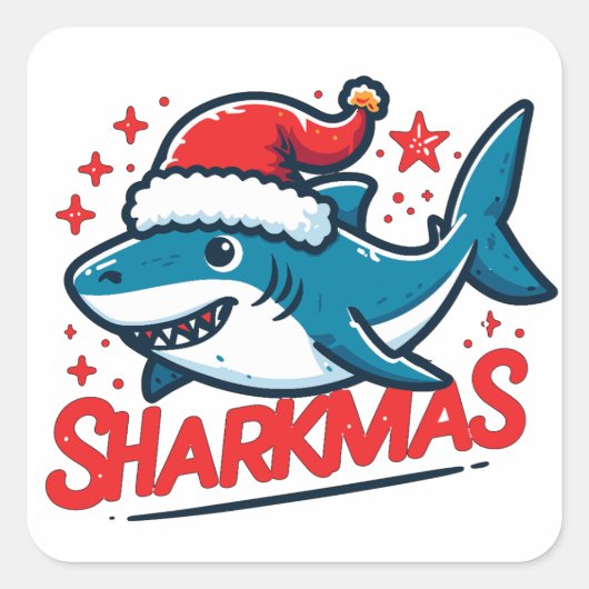 Vrolijke Sharkmas, Kersthaai, Grappige Haai Xmas Vierkante Sticker (Voorkant)