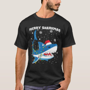 Vrolijke Sharkmas Shark Santa Kerstmis Lights Jong T-shirt